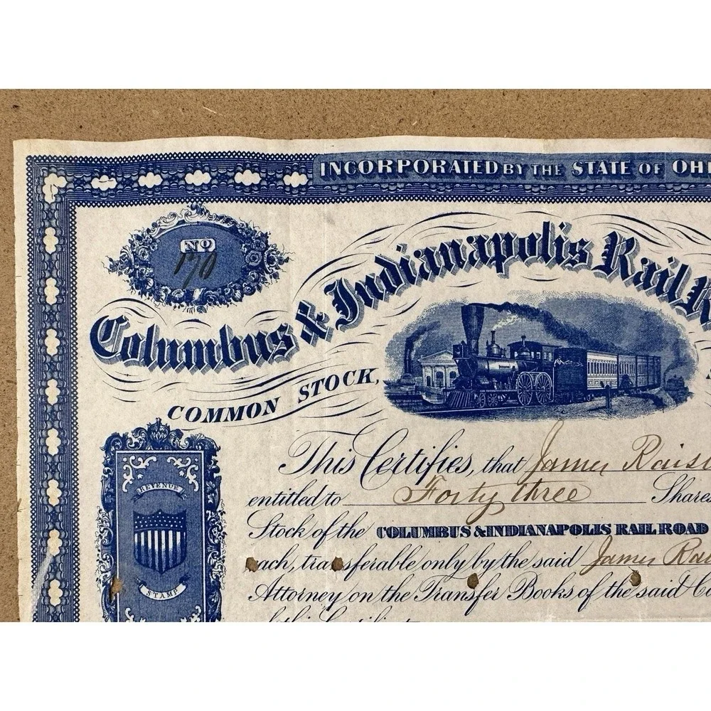 1864 Civil War Railroad Stock Certificate – Cancelled Day John Wilkes Booth Died